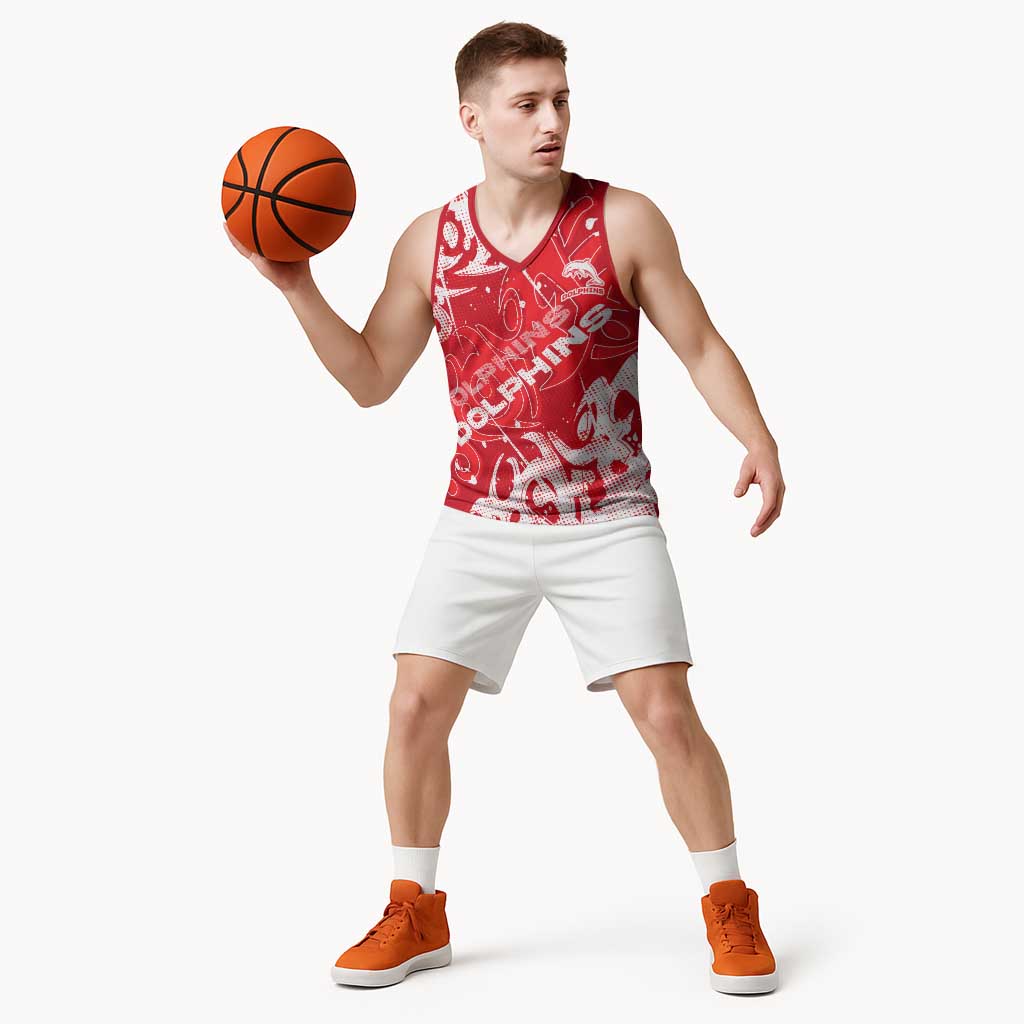 Personalized Dolphins Rugby Basketball Jersey Urban Street Graffiti Style - Distressed Splatter Elements