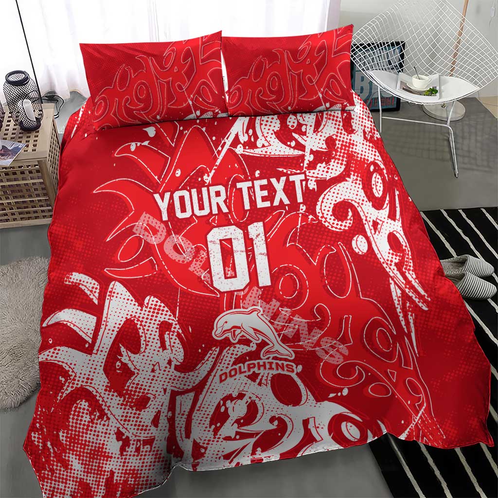 Personalized Dolphins Rugby Bedding Set Urban Street Graffiti Style - Distressed Splatter Elements