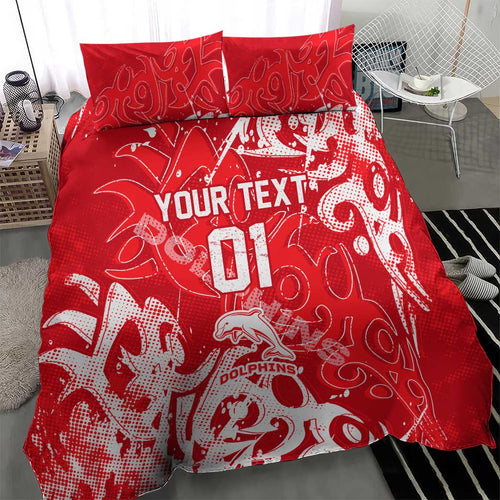 Personalized Dolphins Rugby Bedding Set Urban Street Graffiti Style - Distressed Splatter Elements