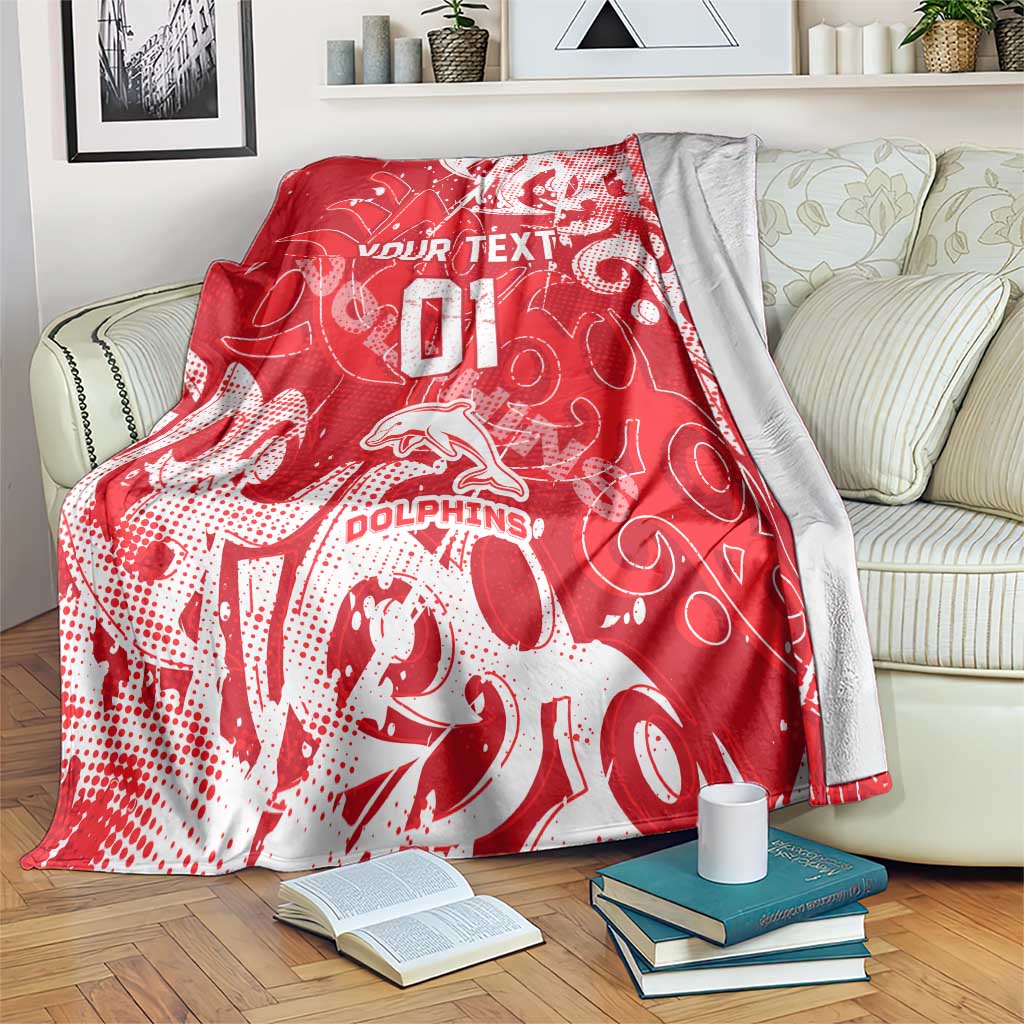 Personalized Dolphins Rugby Blanket Urban Street Graffiti Style - Distressed Splatter Elements