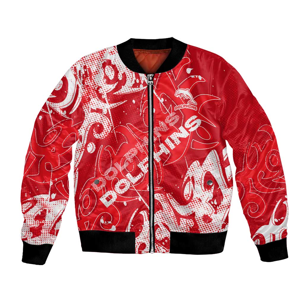 Personalized Dolphins Rugby Bomber Jacket Urban Street Graffiti Style - Distressed Splatter Elements
