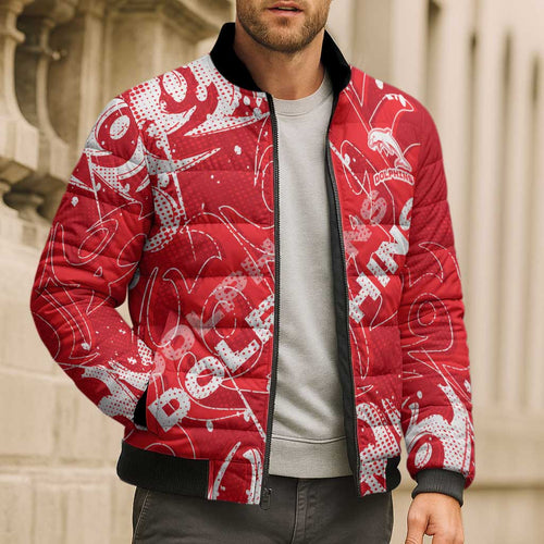Personalized Dolphins Rugby Bomber Puffer Jacket Urban Street Graffiti Style - Distressed Splatter Elements