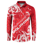 Personalized Dolphins Rugby Button Sweatshirt Urban Street Graffiti Style - Distressed Splatter Elements