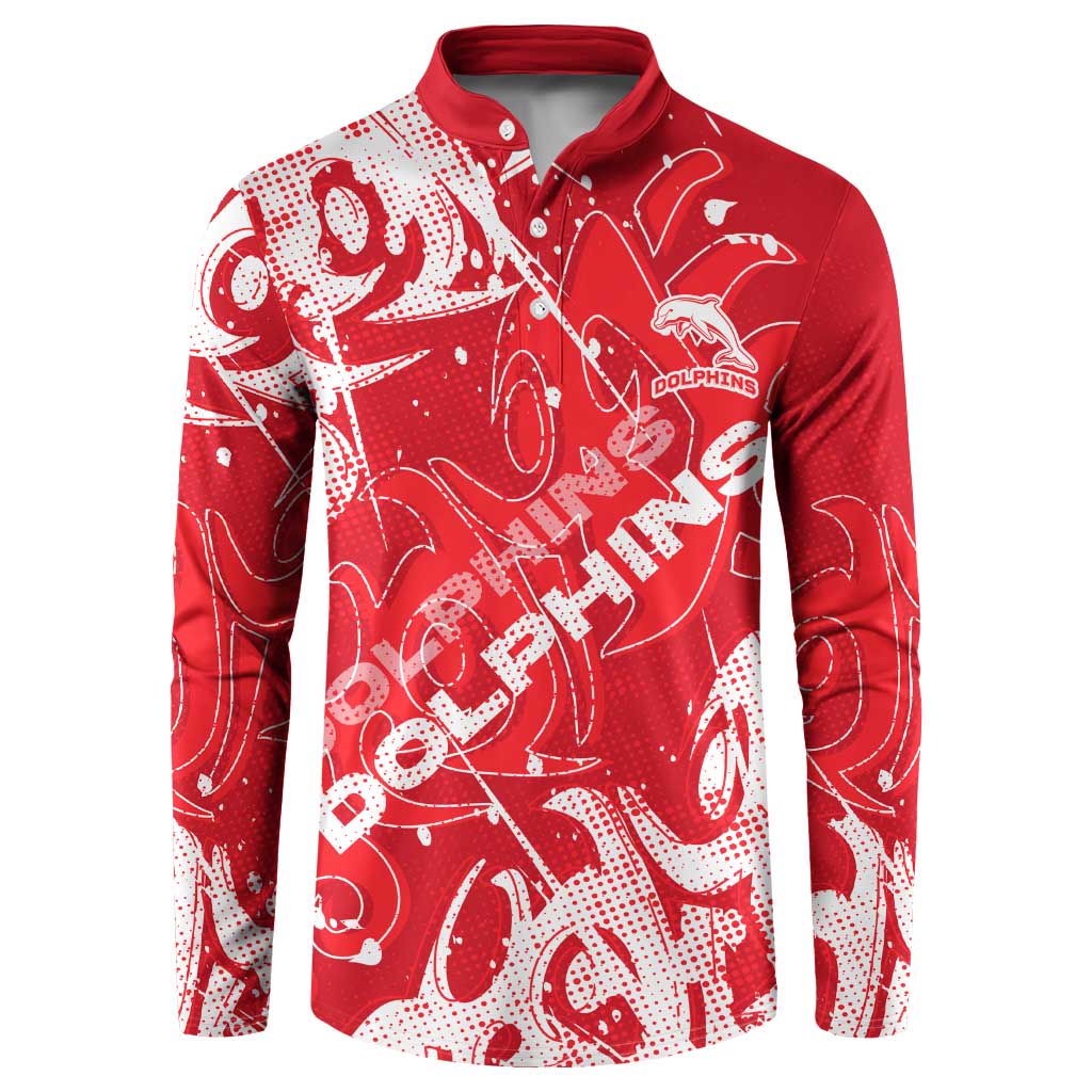Personalized Dolphins Rugby Button Sweatshirt Urban Street Graffiti Style - Distressed Splatter Elements