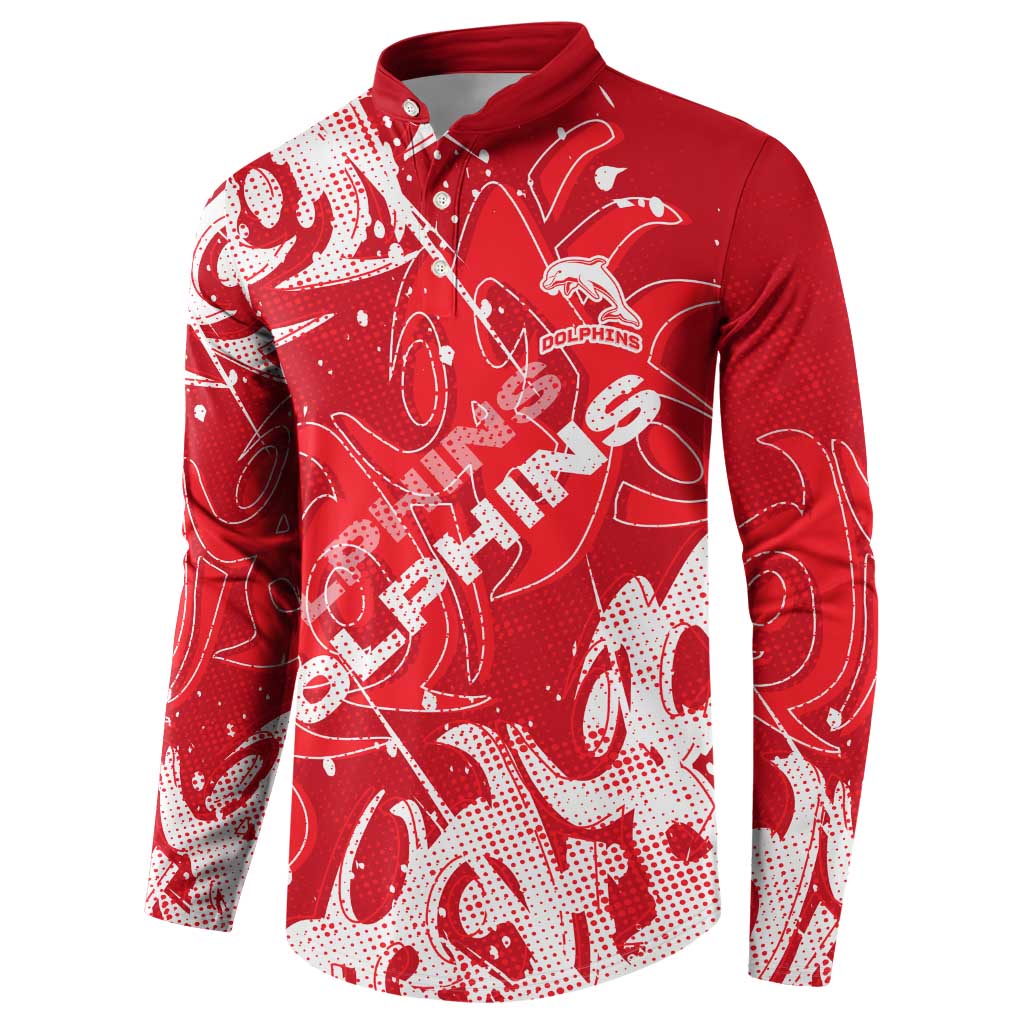 Personalized Dolphins Rugby Button Sweatshirt Urban Street Graffiti Style - Distressed Splatter Elements