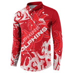 Personalized Dolphins Rugby Button Sweatshirt Urban Street Graffiti Style - Distressed Splatter Elements