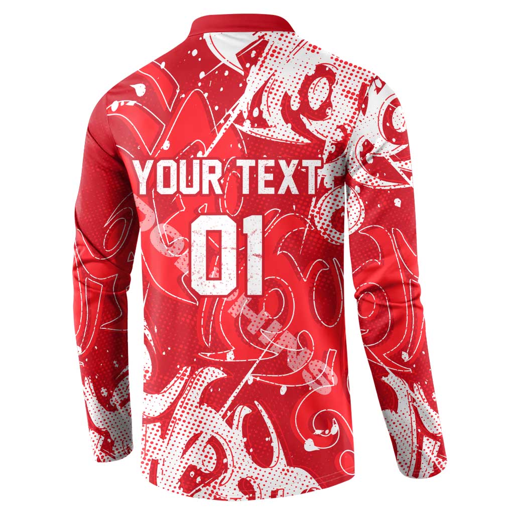 Personalized Dolphins Rugby Button Sweatshirt Urban Street Graffiti Style - Distressed Splatter Elements