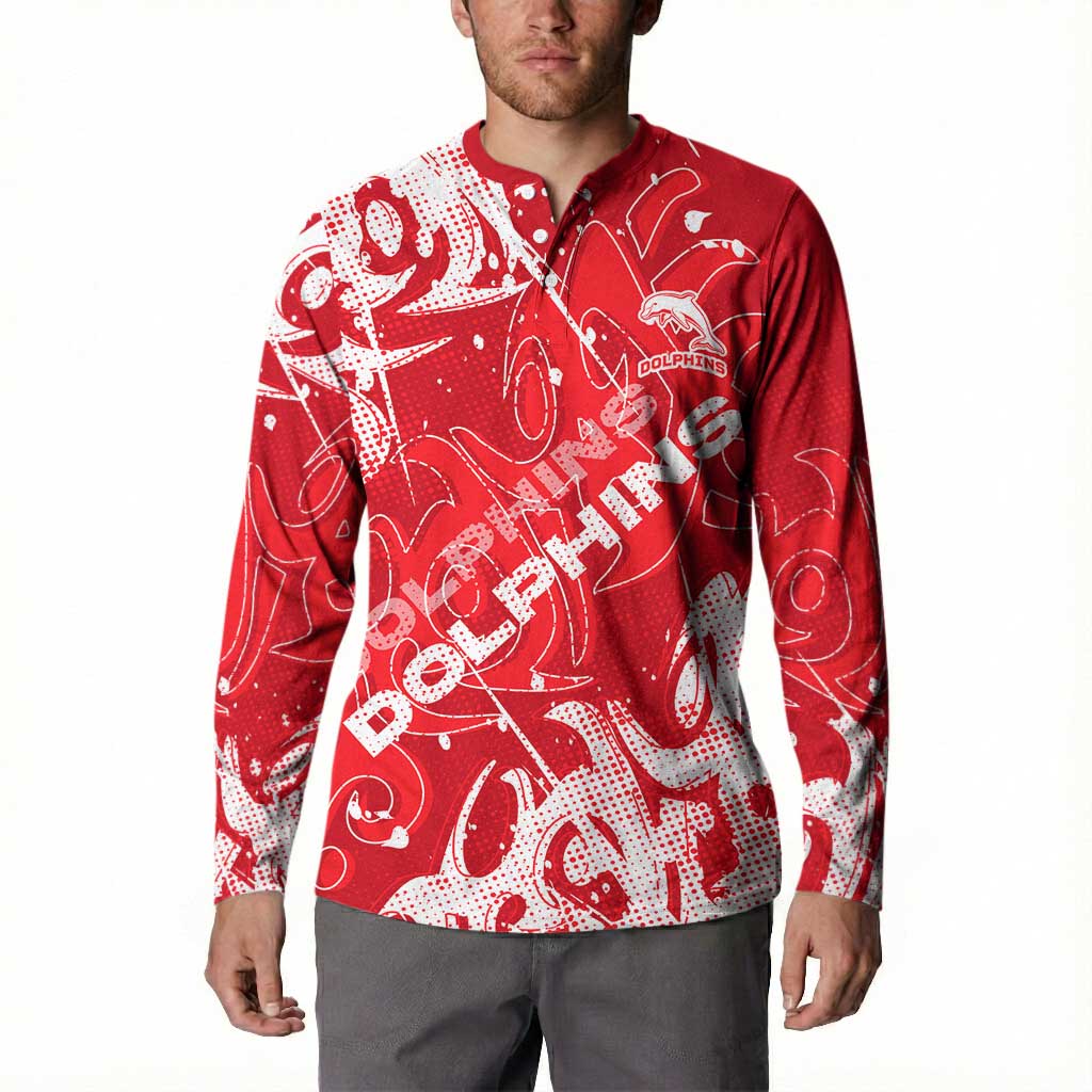 Personalized Dolphins Rugby Button Sweatshirt Urban Street Graffiti Style - Distressed Splatter Elements