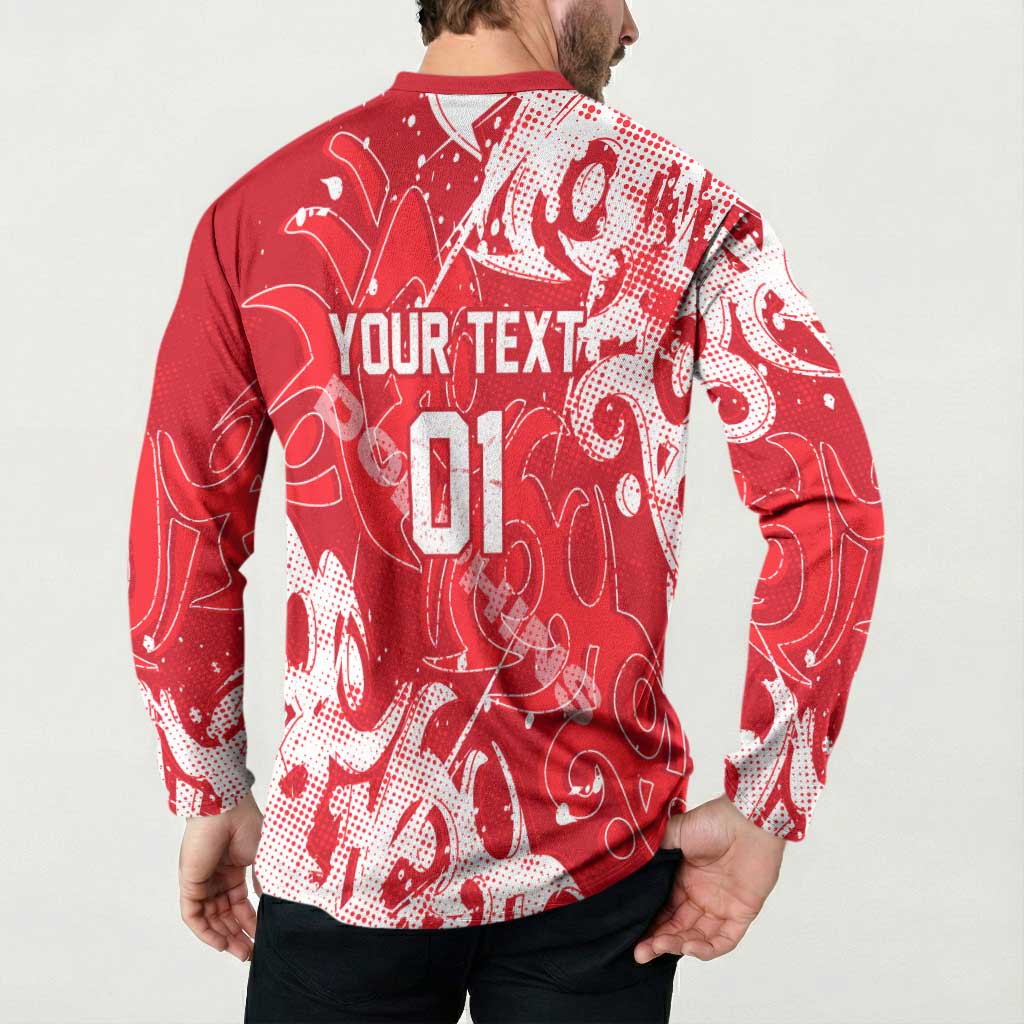Personalized Dolphins Rugby Button Sweatshirt Urban Street Graffiti Style - Distressed Splatter Elements