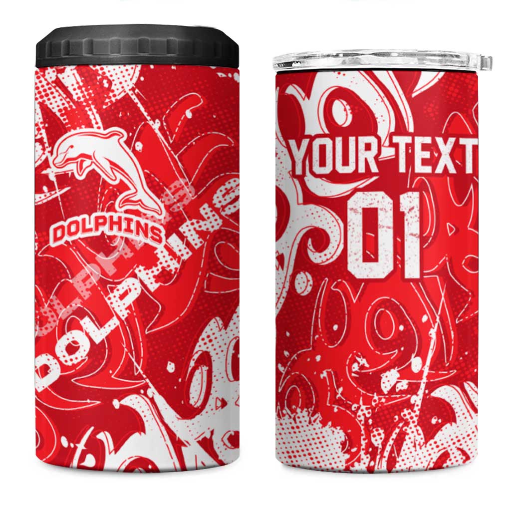 Personalized Dolphins Rugby 4 in 1 Can Cooler Tumbler Urban Street Graffiti Style - Distressed Splatter Elements