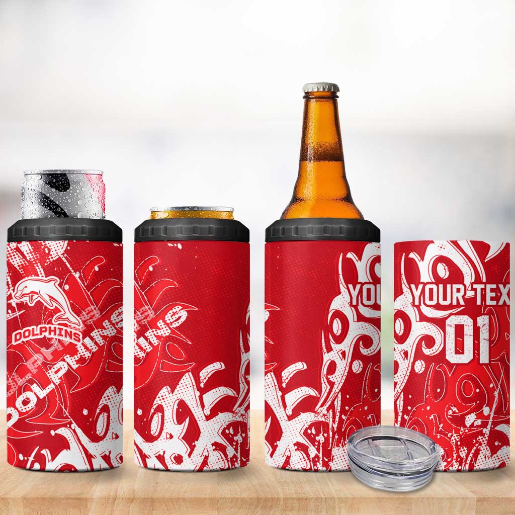 Personalized Dolphins Rugby 4 in 1 Can Cooler Tumbler Urban Street Graffiti Style - Distressed Splatter Elements