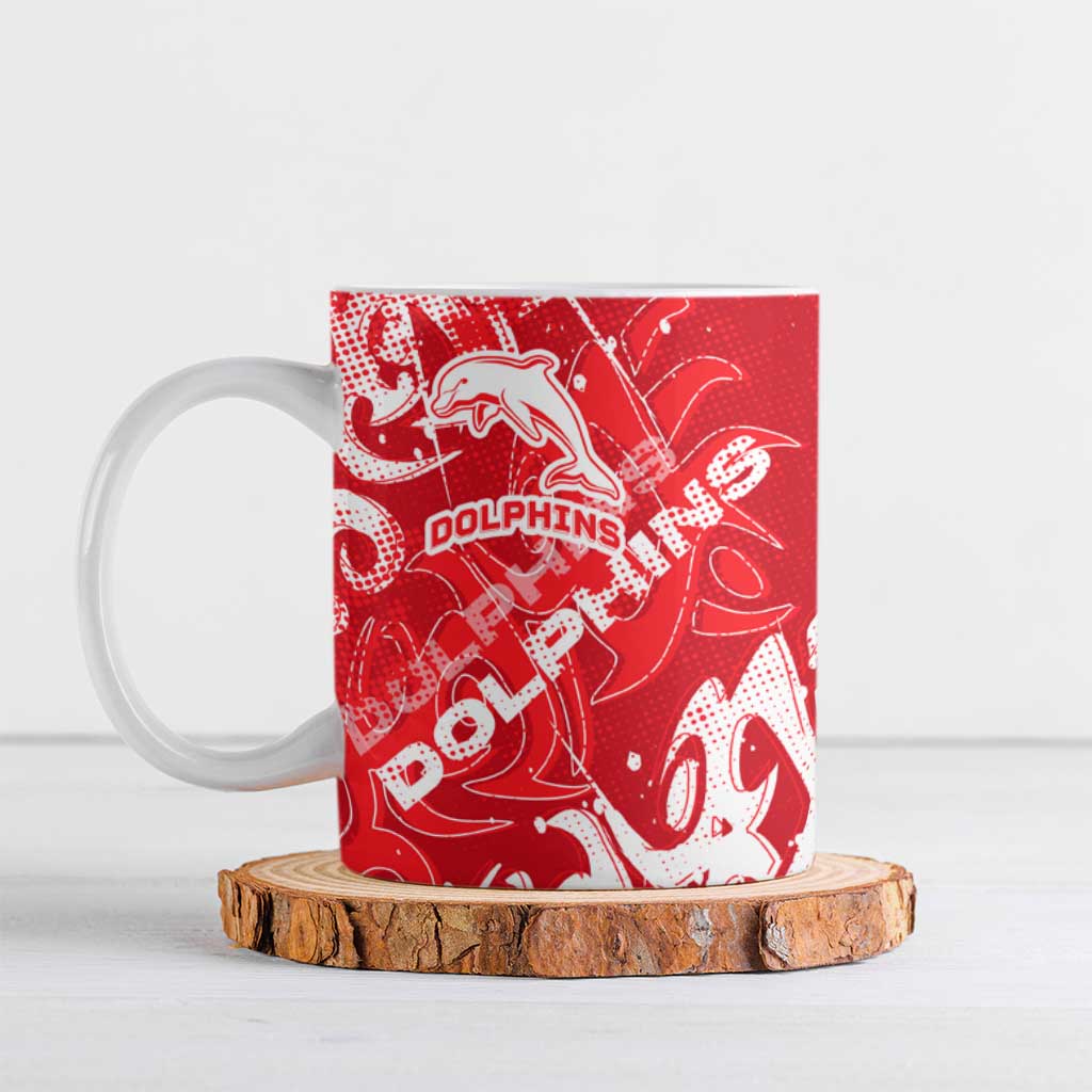Personalized Dolphins Rugby Ceramic Mug Urban Street Graffiti Style - Distressed Splatter Elements