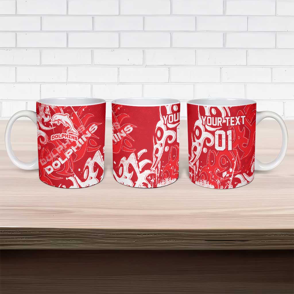 Personalized Dolphins Rugby Ceramic Mug Urban Street Graffiti Style - Distressed Splatter Elements