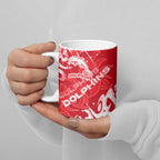 Personalized Dolphins Rugby Ceramic Mug Urban Street Graffiti Style - Distressed Splatter Elements
