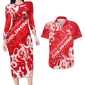 Personalized Dolphins Rugby Couples Matching Long Sleeve Bodycon Dress and Hawaiian Shirt Urban Street Graffiti Style - Distressed Splatter Elements