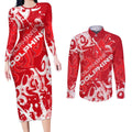 Personalized Dolphins Rugby Couples Matching Long Sleeve Bodycon Dress and Long Sleeve Button Shirt Urban Street Graffiti Style - Distressed Splatter Elements