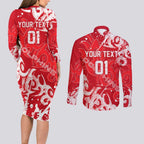 Personalized Dolphins Rugby Couples Matching Long Sleeve Bodycon Dress and Long Sleeve Button Shirt Urban Street Graffiti Style - Distressed Splatter Elements