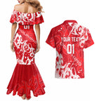 Personalized Dolphins Rugby Couples Matching Mermaid Dress and Hawaiian Shirt Urban Street Graffiti Style - Distressed Splatter Elements