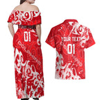 Personalized Dolphins Rugby Couples Matching Off Shoulder Maxi Dress and Hawaiian Shirt Urban Street Graffiti Style - Distressed Splatter Elements