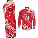 Personalized Dolphins Rugby Couples Matching Off Shoulder Maxi Dress and Long Sleeve Button Shirt Urban Street Graffiti Style - Distressed Splatter Elements