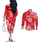 Personalized Dolphins Rugby Couples Matching Off The Shoulder Long Sleeve Dress and Long Sleeve Button Shirt Urban Street Graffiti Style - Distressed Splatter Elements