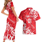 Personalized Dolphins Rugby Couples Matching Short Sleeve Bodycon Dress and Hawaiian Shirt Urban Street Graffiti Style - Distressed Splatter Elements