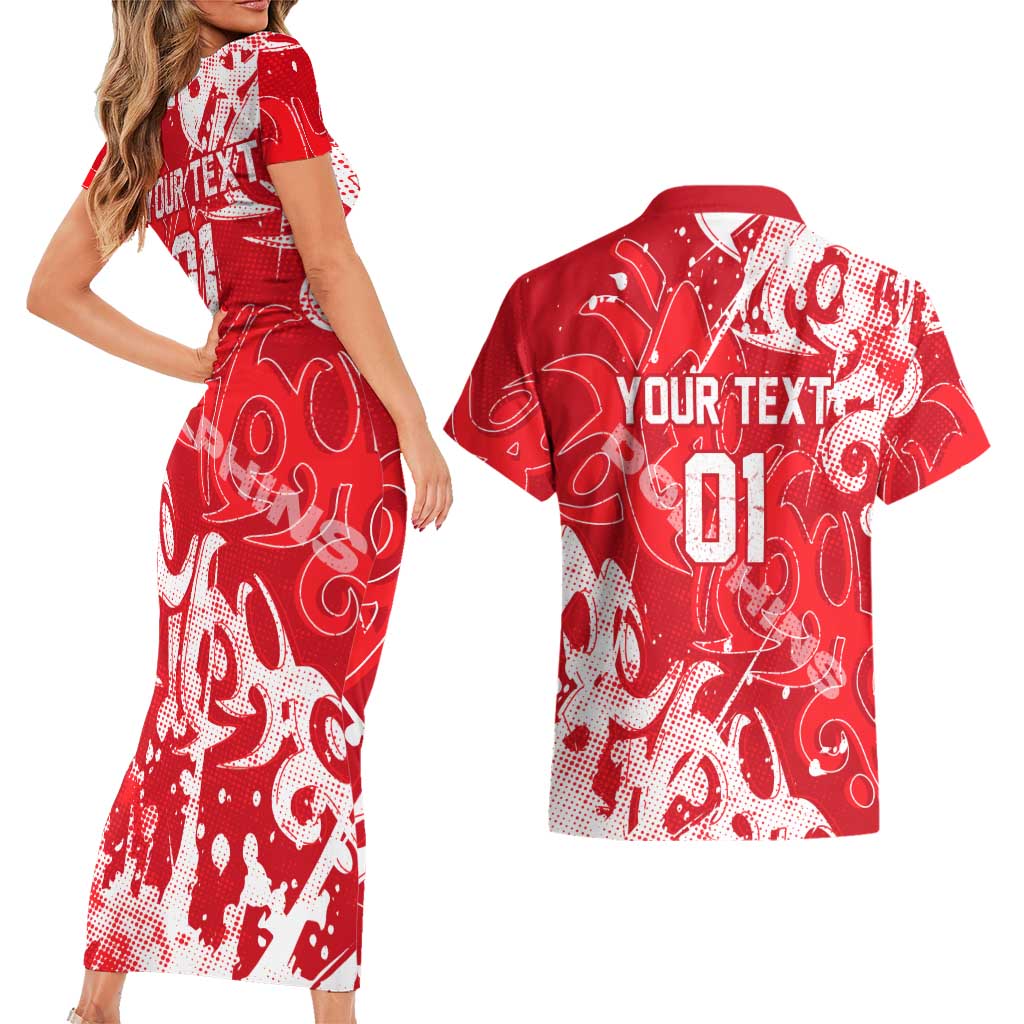 Personalized Dolphins Rugby Couples Matching Short Sleeve Bodycon Dress and Hawaiian Shirt Urban Street Graffiti Style - Distressed Splatter Elements