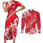 Personalized Dolphins Rugby Couples Matching Short Sleeve Bodycon Dress and Long Sleeve Button Shirt Urban Street Graffiti Style - Distressed Splatter Elements