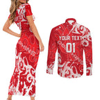 Personalized Dolphins Rugby Couples Matching Short Sleeve Bodycon Dress and Long Sleeve Button Shirt Urban Street Graffiti Style - Distressed Splatter Elements
