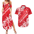Personalized Dolphins Rugby Couples Matching Summer Maxi Dress and Hawaiian Shirt Urban Street Graffiti Style - Distressed Splatter Elements