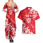 Personalized Dolphins Rugby Couples Matching Summer Maxi Dress and Hawaiian Shirt Urban Street Graffiti Style - Distressed Splatter Elements