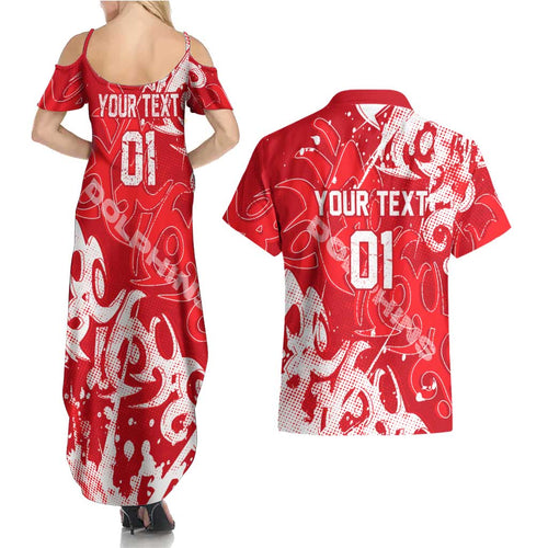 Personalized Dolphins Rugby Couples Matching Summer Maxi Dress and Hawaiian Shirt Urban Street Graffiti Style - Distressed Splatter Elements