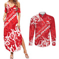 Personalized Dolphins Rugby Couples Matching Summer Maxi Dress and Long Sleeve Button Shirt Urban Street Graffiti Style - Distressed Splatter Elements