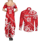 Personalized Dolphins Rugby Couples Matching Summer Maxi Dress and Long Sleeve Button Shirt Urban Street Graffiti Style - Distressed Splatter Elements