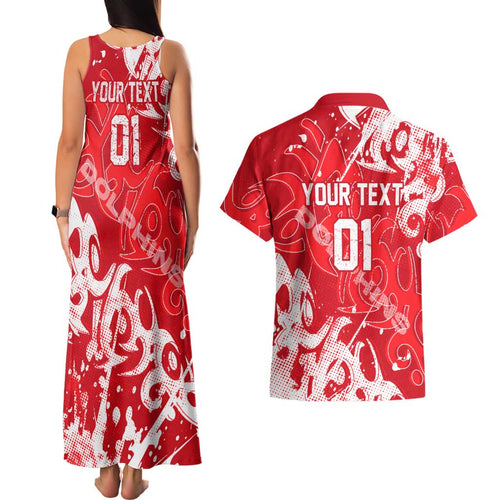 Personalized Dolphins Rugby Couples Matching Tank Maxi Dress and Hawaiian Shirt Urban Street Graffiti Style - Distressed Splatter Elements