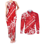 Personalized Dolphins Rugby Couples Matching Tank Maxi Dress and Long Sleeve Button Shirt Urban Street Graffiti Style - Distressed Splatter Elements