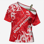 Personalized Dolphins Rugby Cross Shoulder Shirt Urban Street Graffiti Style - Distressed Splatter Elements