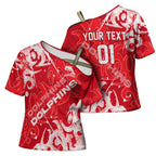 Personalized Dolphins Rugby Cross Shoulder Shirt Urban Street Graffiti Style - Distressed Splatter Elements