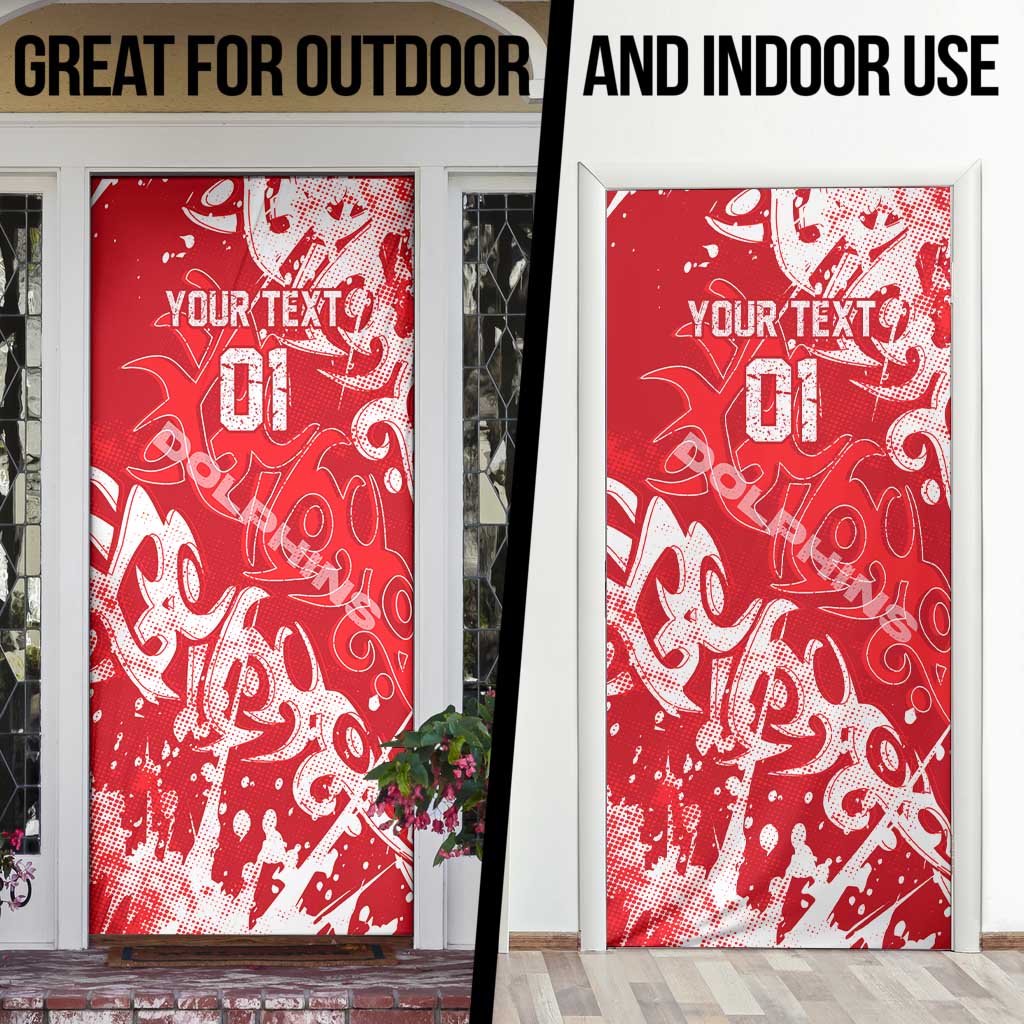 Personalized Dolphins Rugby Door Cover Urban Street Graffiti Style - Distressed Splatter Elements