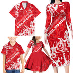 Personalized Dolphins Rugby Family Matching Long Sleeve Bodycon Dress and Hawaiian Shirt Urban Street Graffiti Style - Distressed Splatter Elements