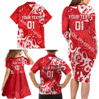 Personalized Dolphins Rugby Family Matching Long Sleeve Bodycon Dress and Hawaiian Shirt Urban Street Graffiti Style - Distressed Splatter Elements