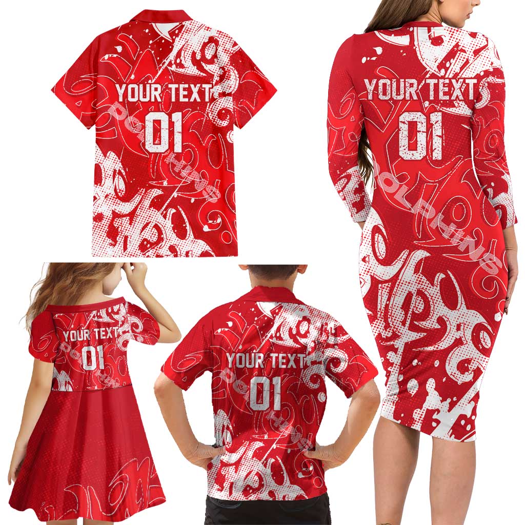 Personalized Dolphins Rugby Family Matching Long Sleeve Bodycon Dress and Hawaiian Shirt Urban Street Graffiti Style - Distressed Splatter Elements
