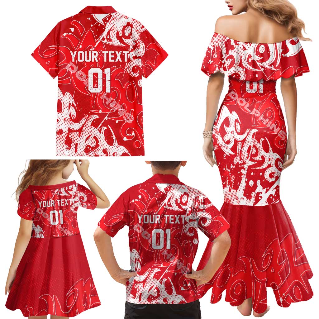 Personalized Dolphins Rugby Family Matching Mermaid Dress and Hawaiian Shirt Urban Street Graffiti Style - Distressed Splatter Elements