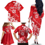 Personalized Dolphins Rugby Family Matching Off The Shoulder Long Sleeve Dress and Hawaiian Shirt Urban Street Graffiti Style - Distressed Splatter Elements