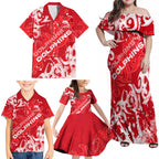 Personalized Dolphins Rugby Family Matching Off Shoulder Maxi Dress and Hawaiian Shirt Urban Street Graffiti Style - Distressed Splatter Elements