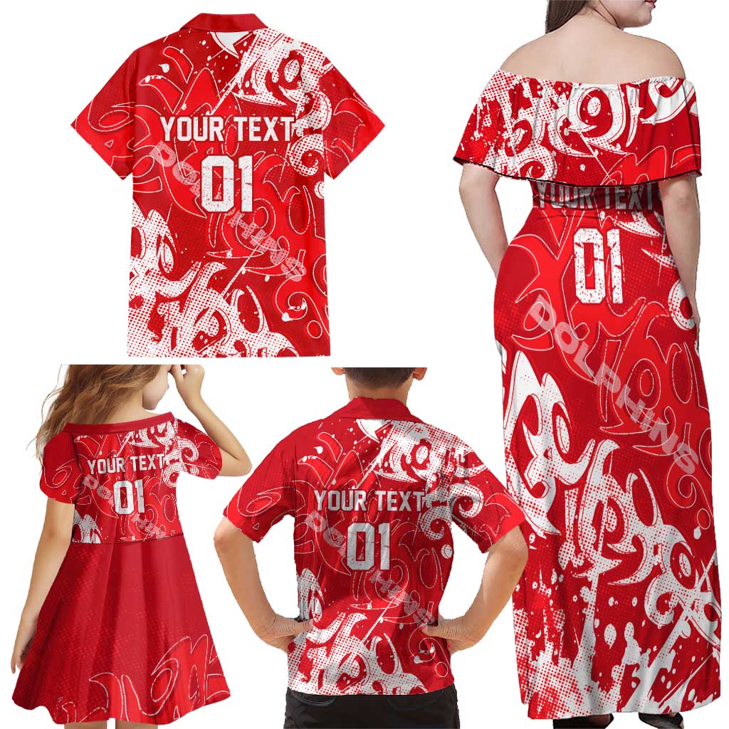 Personalized Dolphins Rugby Family Matching Off Shoulder Maxi Dress and Hawaiian Shirt Urban Street Graffiti Style - Distressed Splatter Elements