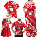Personalized Dolphins Rugby Family Matching Off Shoulder Maxi Dress and Hawaiian Shirt Urban Street Graffiti Style - Distressed Splatter Elements