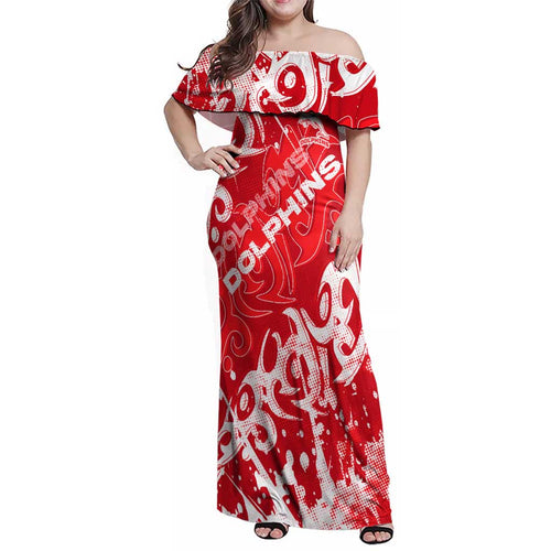 Personalized Dolphins Rugby Family Matching Off Shoulder Maxi Dress and Hawaiian Shirt Urban Street Graffiti Style - Distressed Splatter Elements
