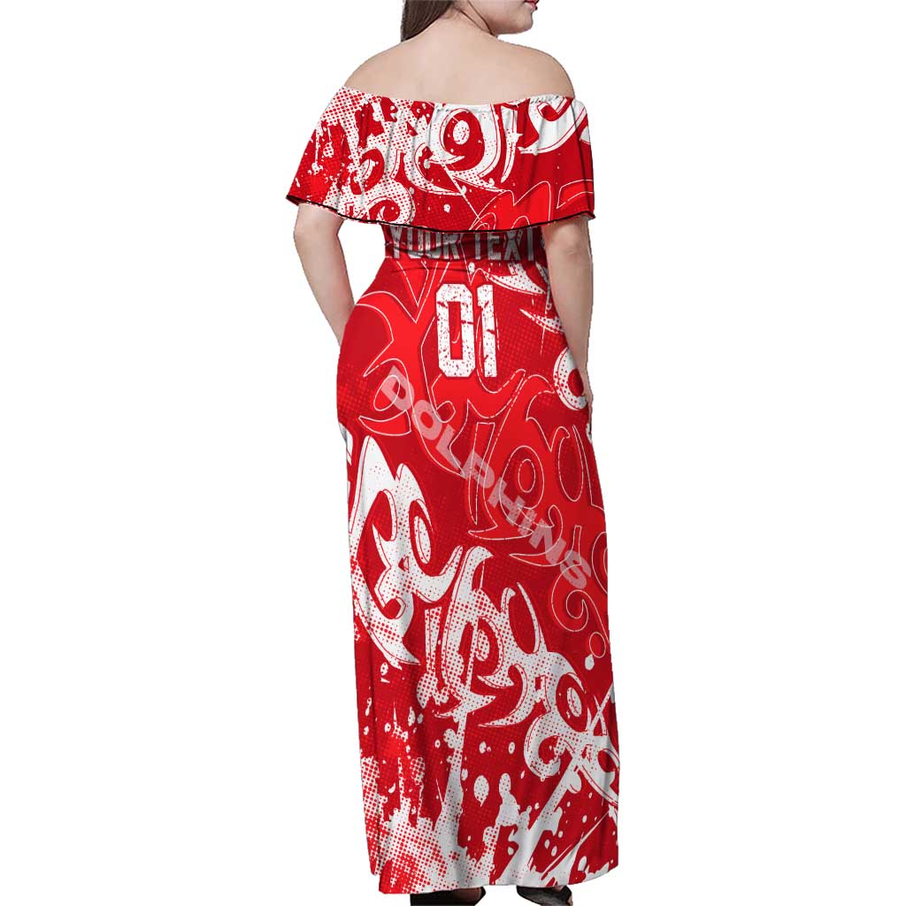 Personalized Dolphins Rugby Family Matching Off Shoulder Maxi Dress and Hawaiian Shirt Urban Street Graffiti Style - Distressed Splatter Elements