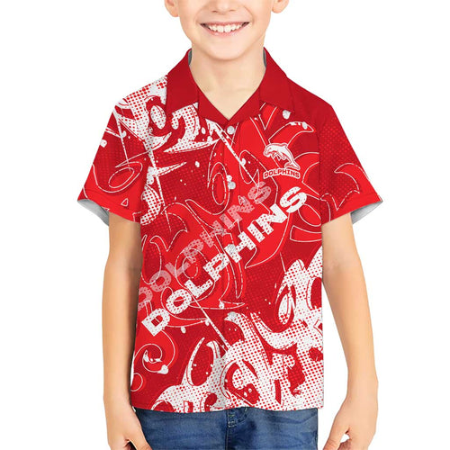 Personalized Dolphins Rugby Family Matching Off Shoulder Maxi Dress and Hawaiian Shirt Urban Street Graffiti Style - Distressed Splatter Elements